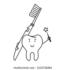 cartoon dental care tooth black and white