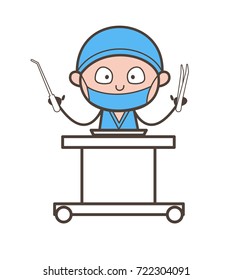 Cartoon Dentist with Dental Tools Vector Illustration