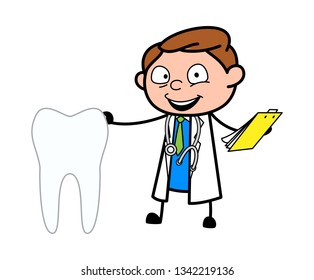 Cartoon Dentist Doctor with Tooth Vector