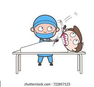 Cartoon Dentist Doing Tooth Extraction Vector Concept