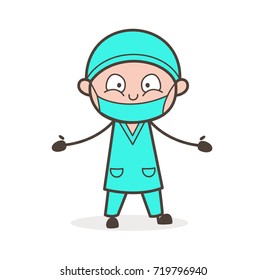 Cartoon Dentist Showing Empty Hands Vector Illustration