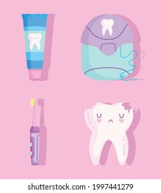 cartoon dentistry toothpaste tooth and toothbrush