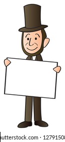 A cartoon depiction of Abraham Lincoln holding a blank sign.