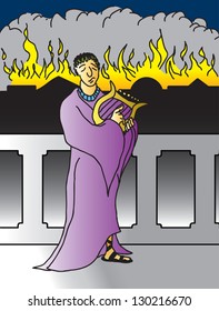 A Cartoon Depiction Of The Classic Story Of Nero Playing His Lyre While Rome Burns.