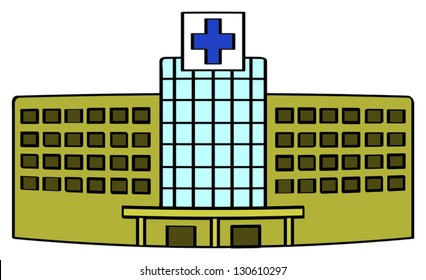 A Cartoon Depiction Of A Generic Hospital Building.