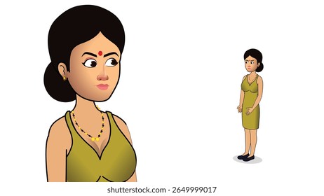 Cartoon depiction of an Indian woman in traditional dress