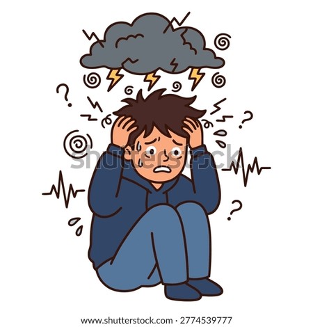 Cartoon Depiction of a Person Experiencing Panic Attack, Anxiety, and Mental Stress