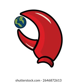 Desenho animado representando uma garra vermelha segurando o globo, enfatizando o controle global ou influência em um estilo minimalista. Ideal para o vetor de ícone, logotipo etc