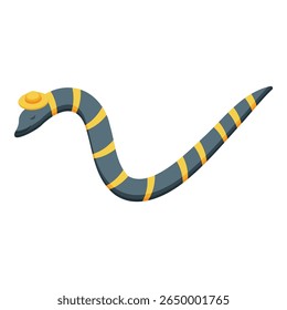 Cartoon depiction of a snake with yellow stripes wearing a summer hat, creating a whimsical and playful image