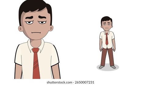 Cartoon depiction of a student in school uniform, feeling sad