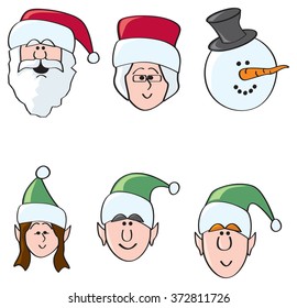 Cartoon depictions of popular Christmas or holiday characters.