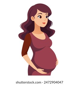 The cartoon depicts a pregnant woman gently cradling her belly