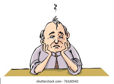 Cartoon of depressed office worker. Isolated on white