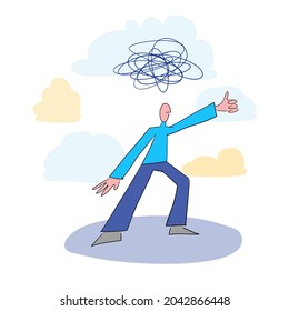Cartoon depressive Vektorgrafik Mädchen geht auf abstraktem Hintergrund.  Frustrierte Frau. Psychische Gesundheitsprobleme. Psychologische Not.
Konzept für psychische Gesundheit und Psychologie für Banner, Website-Design 