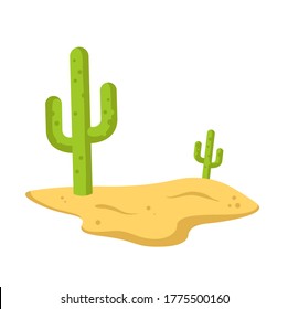 Cartoon desert with cactus in flat style, landscape design element. Colorful flat vector illustration. Isolated on white background.