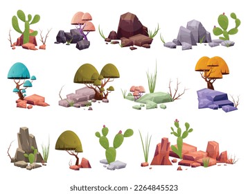 Cartoon desert cactus plants isolated on white. Desert plants vector illustration