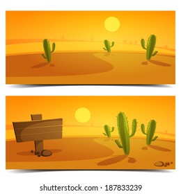 Cartoon Desert Landscape Banner Design.