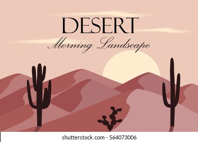 Cartoon desert landscape with dunas and cactus.