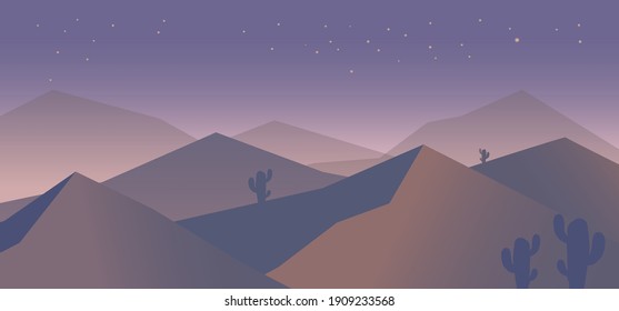 Cartoon desert landscape in flat style. Design element for poster, card, banner, flyer. Vector illustration