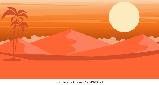 Cartoon desert landscape in flat style. Design element for poster, card, banner, flyer. Vector illustration