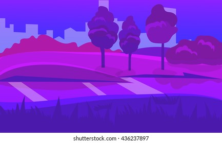 cartoon desert landscape, vector background with desert, herbs, mountains and sky