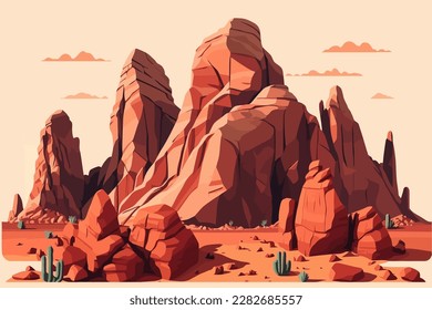 Montañas desérticas de dibujos animados y rocas de piedra arenisca. Ilustración vectorial en estilo plano