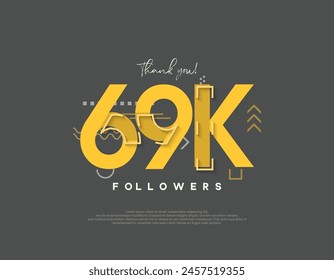 Cartoon design for 69k followers celebration, simple and modern concept.