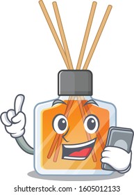Cartoon design of air freshener sticks speaking on a phone