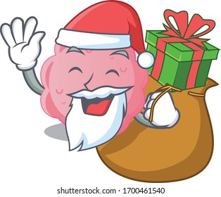 Cartoon design of anaplasma phagocytophilum Santa with Christmas gift