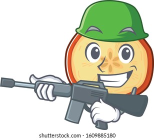 A cartoon design of apple chips Army with machine gun