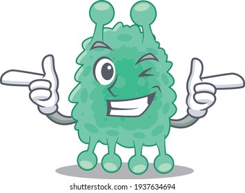 Cartoon design of azotobacter vinelandii showing funny face with wink eye