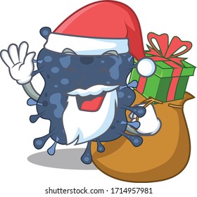 Cartoon design of bacteria neisseria Santa with Christmas gift