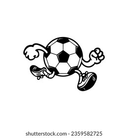 Cartoon design of Ball running and kicking. Black and white character design