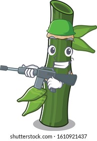 A cartoon design of bamboo Army with machine gun