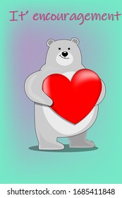 Cartoon design with bear and big heart on blue background