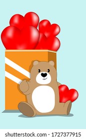 Cartoon design with bear and big heart on blue background