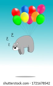 Cartoon design with bear and colorful balloon 