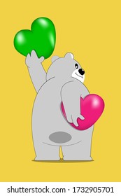 Cartoon design with bear and heart on yellow background