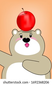 Cartoon design with bear and red apple 