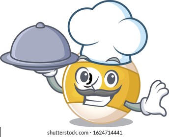 cartoon design of billiard ball as a Chef having food on tray