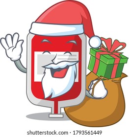 Cartoon Design Of Blood Plastic Bag Santa Having Christmas Gift