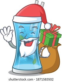 Cartoon design of blue hawai cocktail Santa having Christmas gift