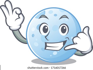 Cartoon design of blue moon with call me funny gesture