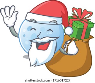 Cartoon design of blue moon Santa with Christmas gift