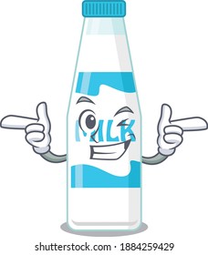 Cartoon design of bottle of milk showing funny face with wink eye . Vector illustration