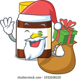 Cartoon design of bottle vitamin c Santa having Christmas gift