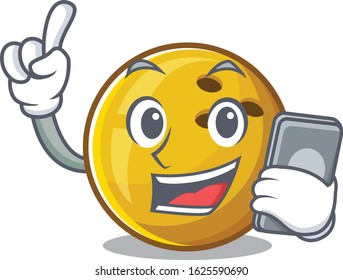 Cartoon design of bowling ball speaking on a phone