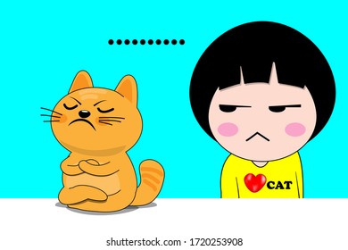 Cartoon design with boy and cat on blue background