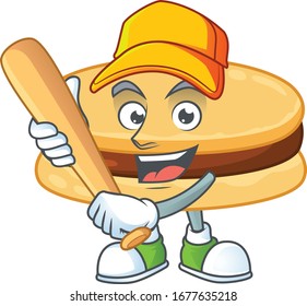 Cartoon design of brown alfajor having baseball stick