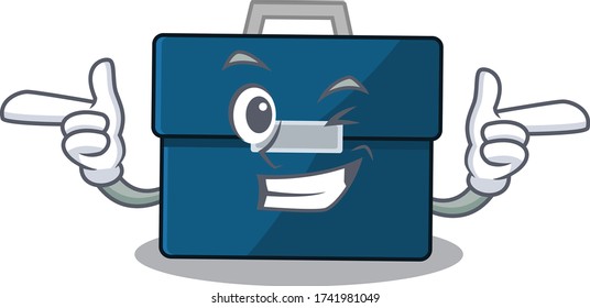 Cartoon design of business suitcase showing funny face with wink eye